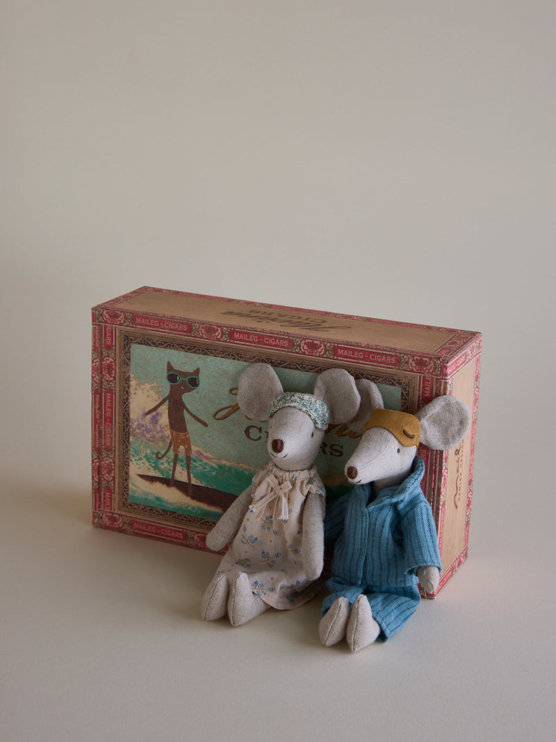 Mum and Dad Mice in Cigar Box