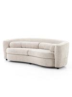 Shapely plush chenille upholstered sofa in Plushtone Linen and Burnt Umber color options, Art Deco inspired with feather-blend cushioning and a lumbar pillow for comfort. Dimensions: 87.00"w x 42.50"d x 28.50"h. Made of 100% Polyester and Solid Birch with a weight of 127.87 lb and volume of 58.13 cu ft.